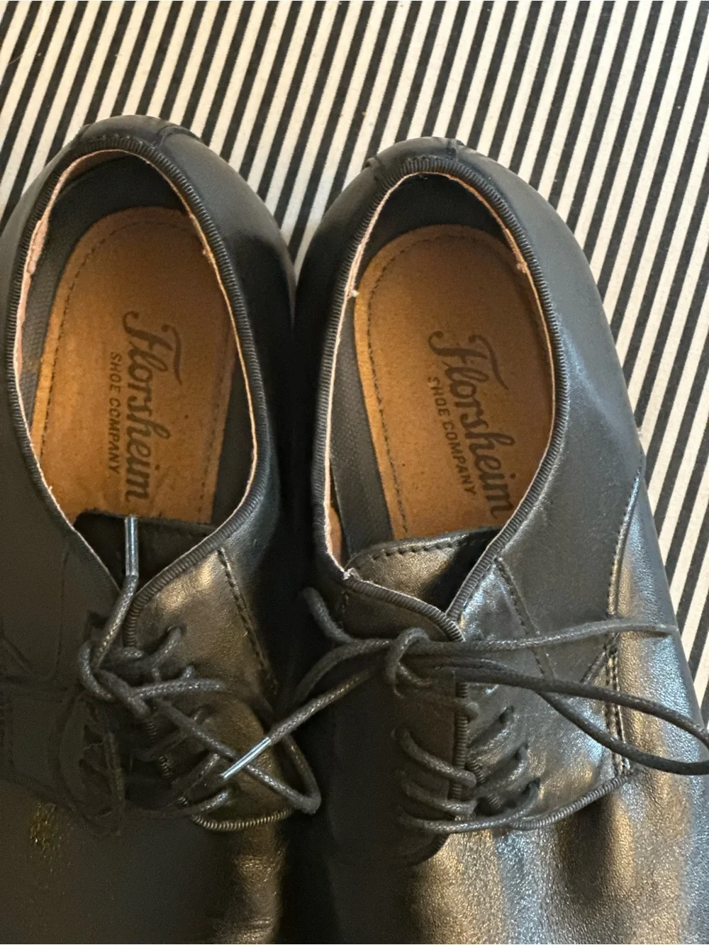 Florsheim Black Leather Cap-Toe Derby with Brown Welt